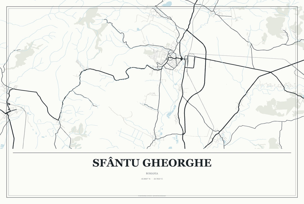 Sfântu Gheorghe, Romania City Map Aluminum Sign in Gallery Air style