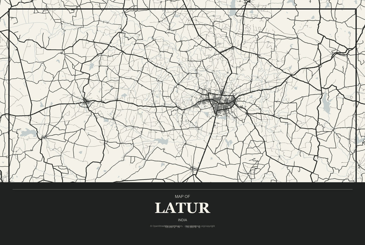 Latur, India City Map Aluminum Sign in Museum Plaque style