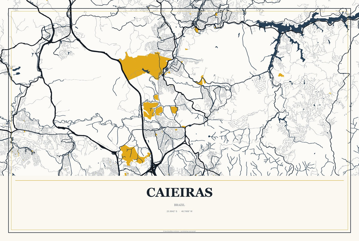 Caieiras, Brazil City Map Aluminum Sign in Citrine Modern style