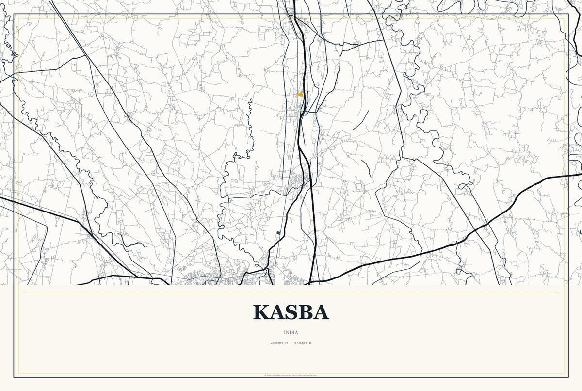 Kasba, India City Map Aluminum Sign in Citrine Modern style