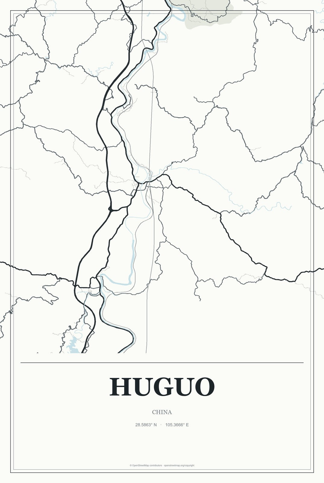 Huguo, China City Map Aluminum Sign in Gallery Air style