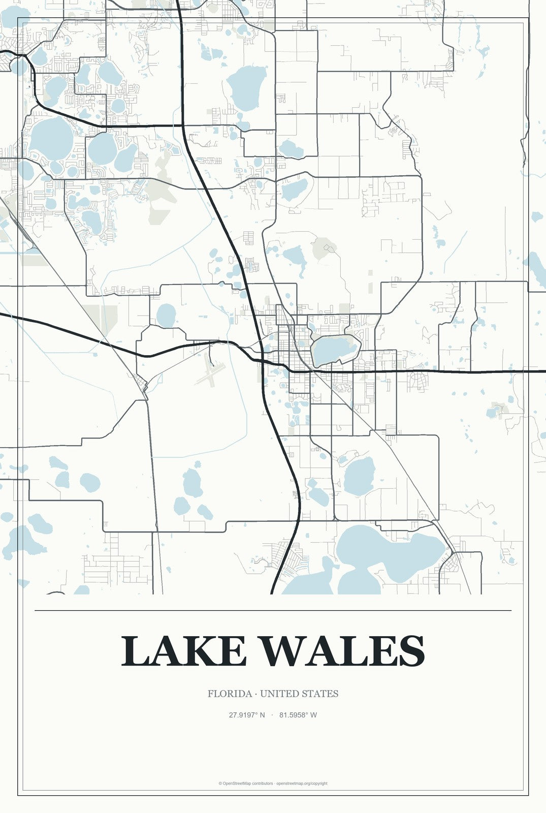 Lake Wales, Florida City Map Aluminum Sign in Gallery Air style