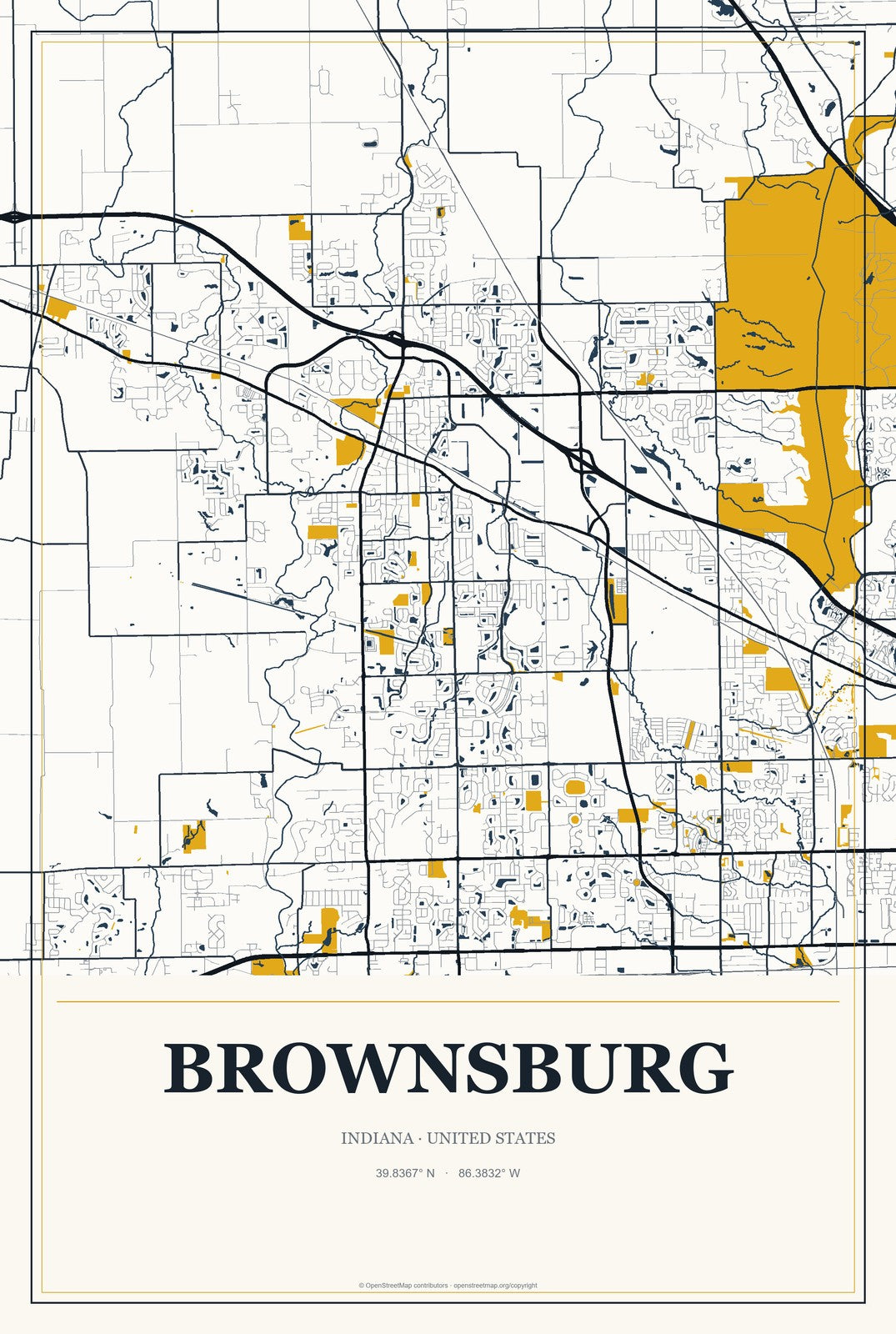 Brownsburg, Indiana City Map Aluminum Sign in Citrine Modern style