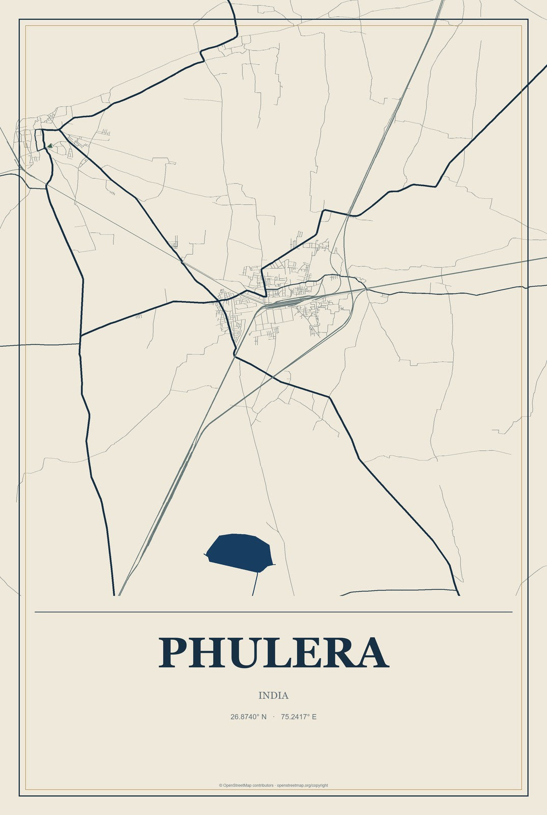 Phulera, India City Map Aluminum Sign in Coastal Cutout style