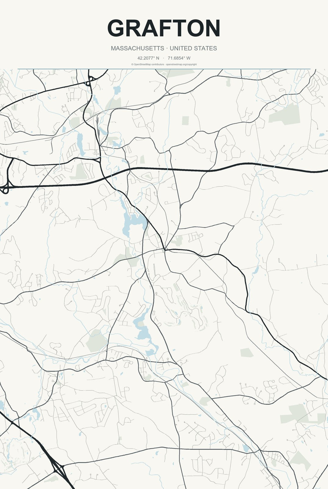 Grafton, Massachusetts City Map Aluminum Sign in Headline Atlas style