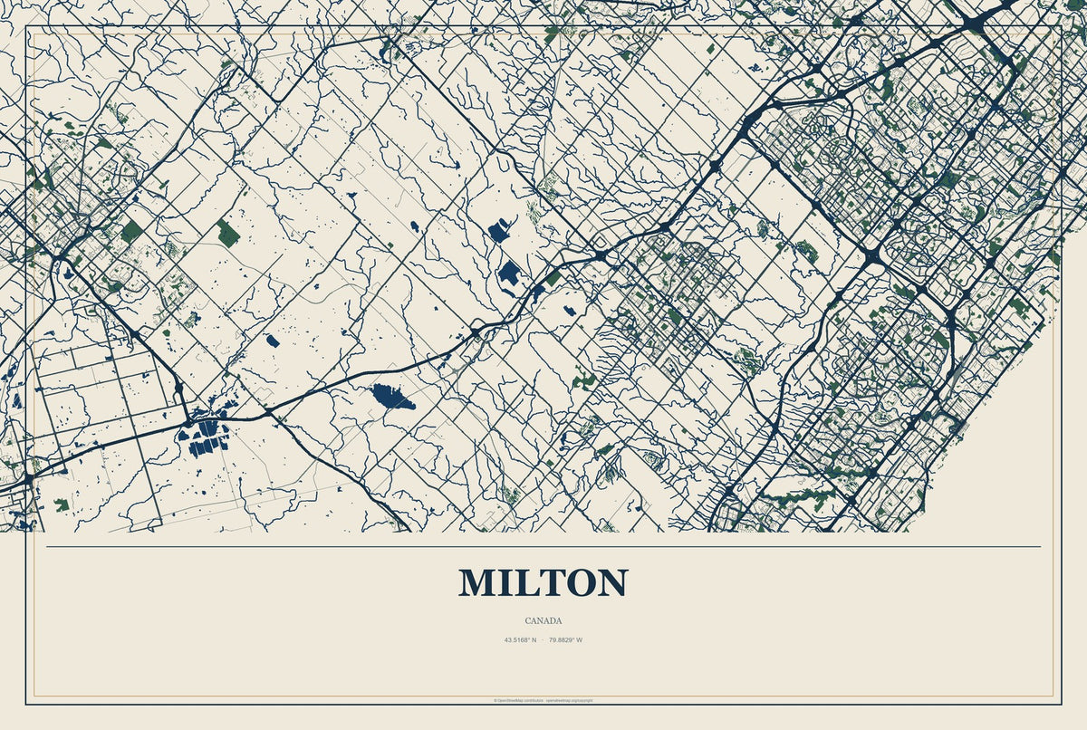 Milton, Canada City Map Aluminum Sign in Coastal Cutout style