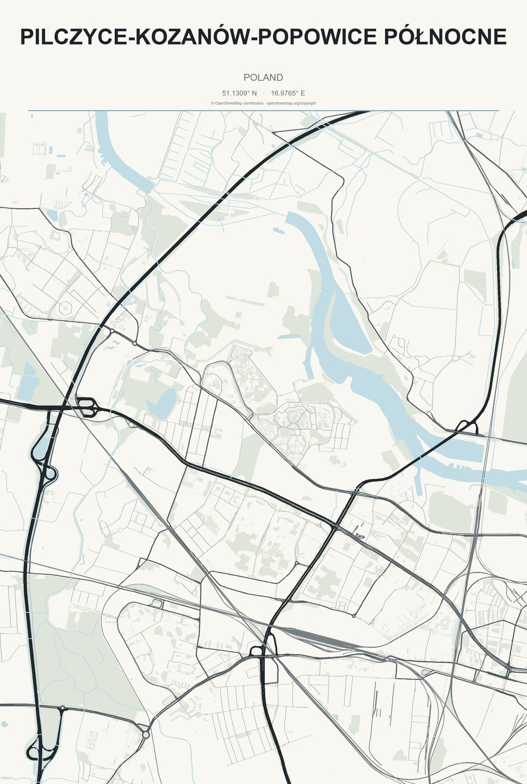 Pilczyce-Kozanów-Popowice Północne, Poland City Map Aluminum Sign in Headline Atlas style