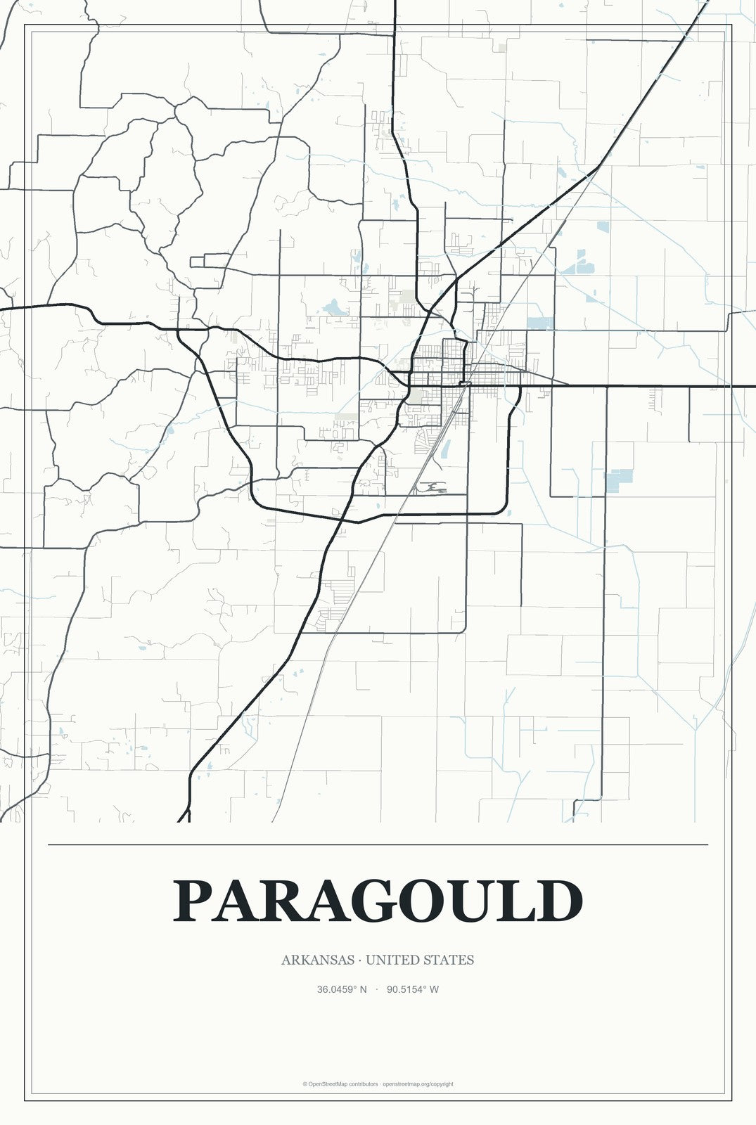 Paragould, Arkansas City Map Aluminum Sign in Gallery Air style