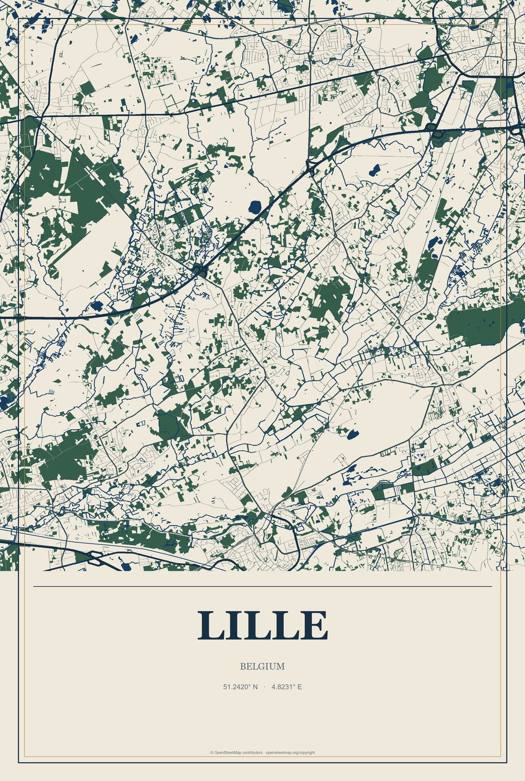 Lille, Belgium City Map Aluminum Sign in Coastal Cutout style