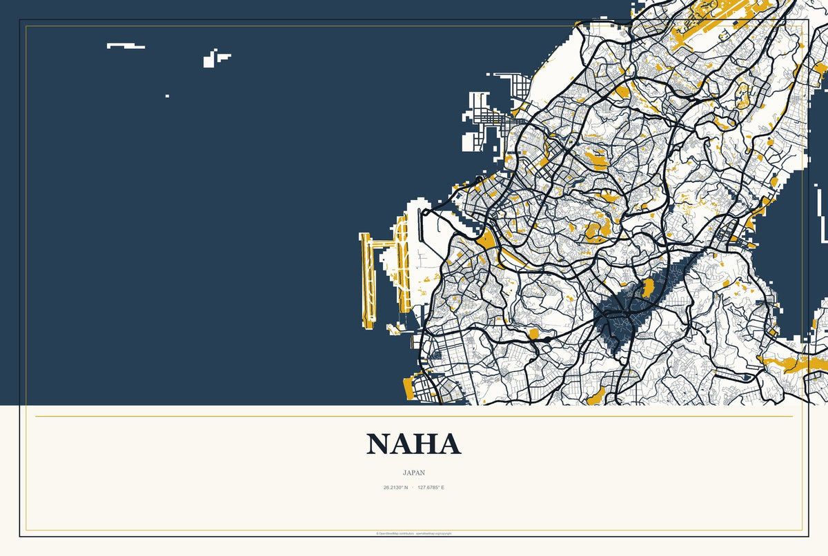 Naha, Japan City Map Aluminum Sign in Citrine Modern style