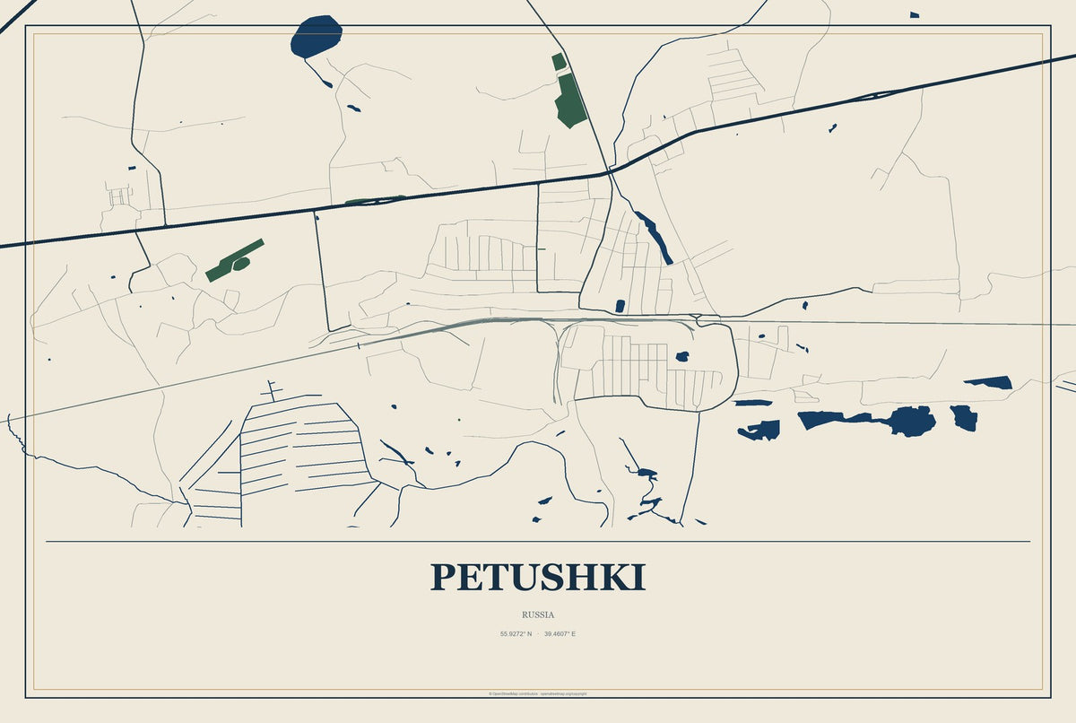 Petushki, Russia City Map Aluminum Sign in Coastal Cutout style