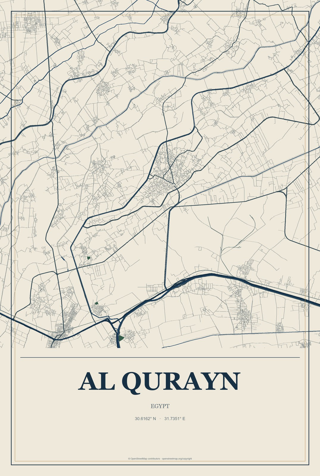 Al Qurayn, Egypt City Map Aluminum Sign in Coastal Cutout style