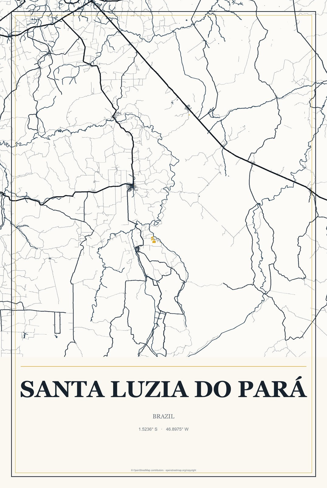 Santa Luzia do Pará, Brazil City Map Aluminum Sign in Citrine Modern style