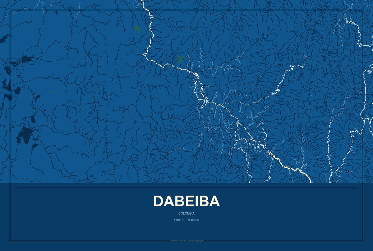 Dabeiba, Colombia City Map Aluminum Sign in Harbor Cobalt style