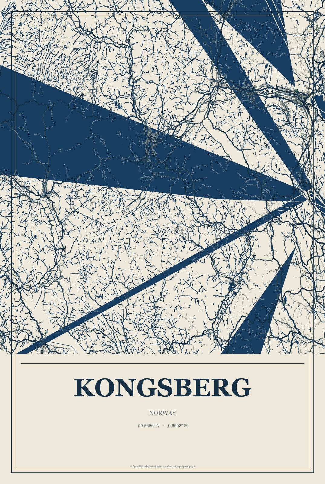 Kongsberg, Norway City Map Aluminum Sign in Coastal Cutout style