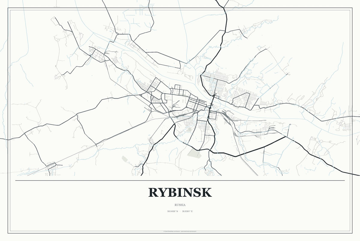 Rybinsk, Russia City Map Aluminum Sign in Gallery Air style