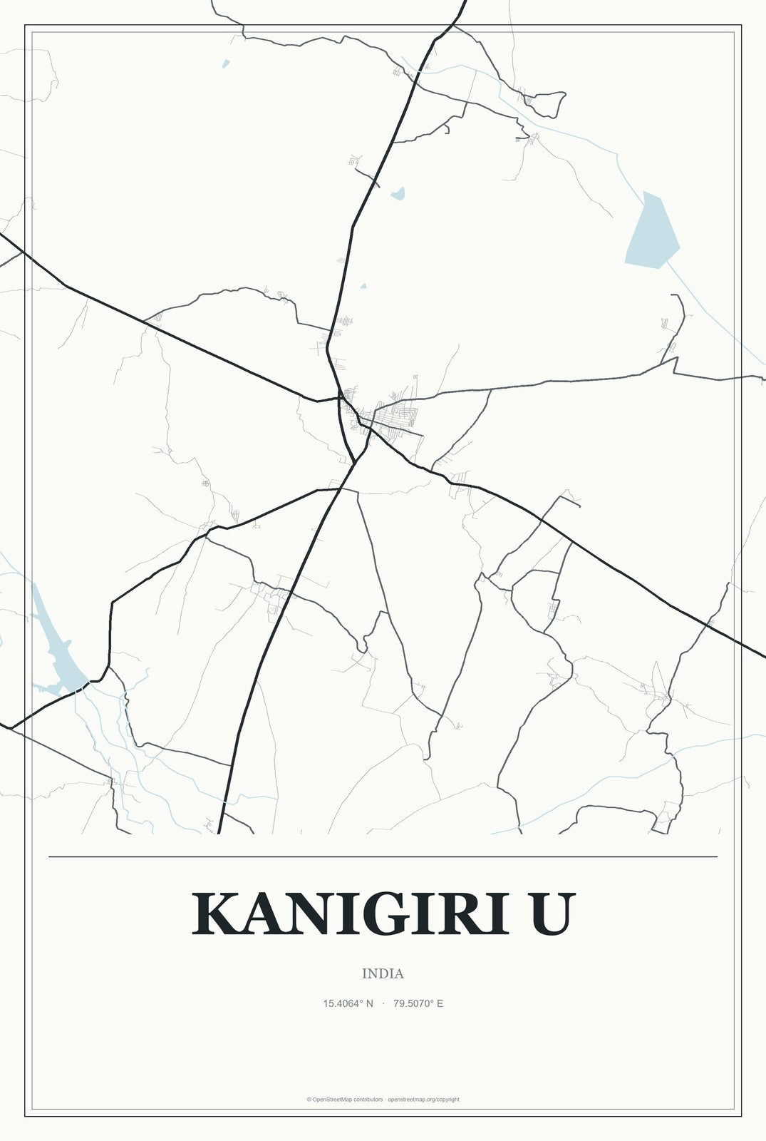 Kanigiri U, India City Map Aluminum Sign in Gallery Air style