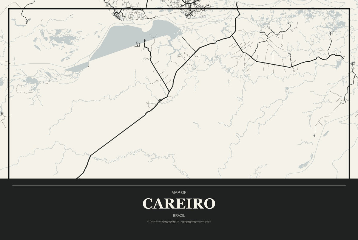 Careiro, Brazil City Map Aluminum Sign in Museum Plaque style