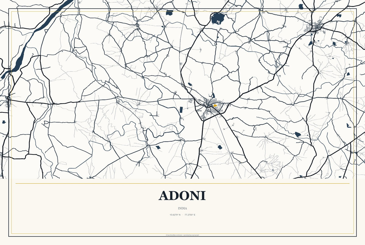 Adoni, India City Map Aluminum Sign in Citrine Modern style