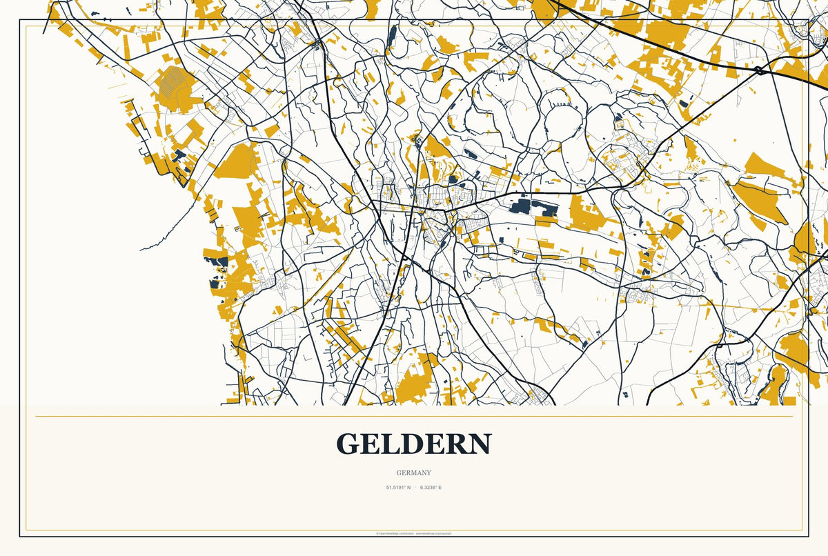 Geldern, Germany City Map Aluminum Sign in Citrine Modern style
