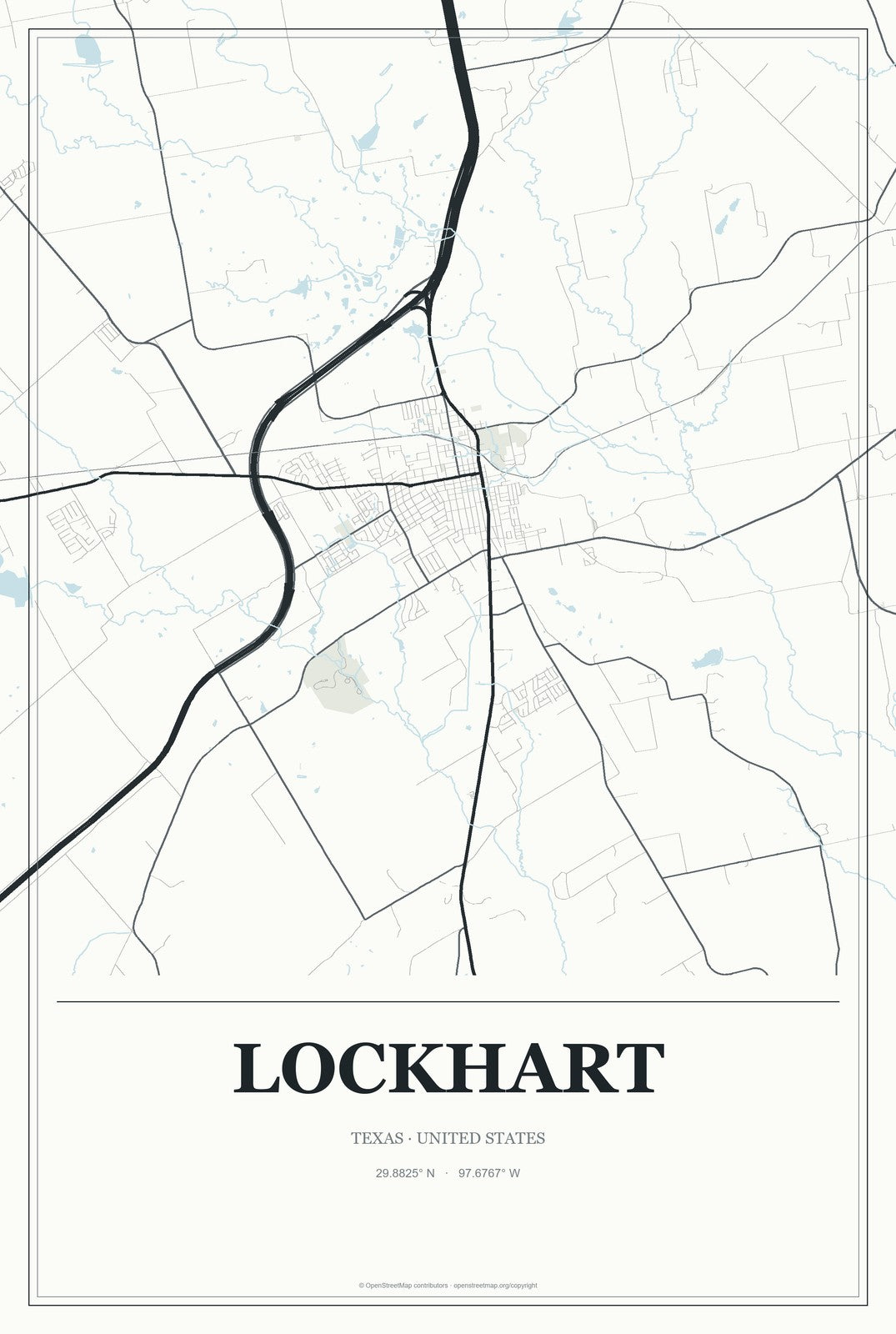 Lockhart, Texas City Map Aluminum Sign in Gallery Air style