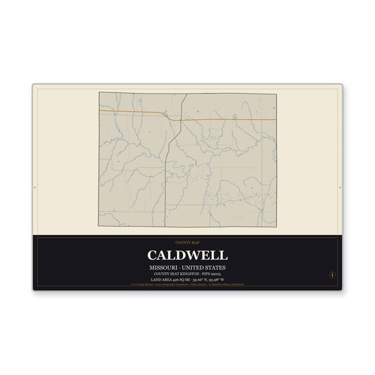 Caldwell County, Missouri Map Aluminum Sign in Museum Plaque style