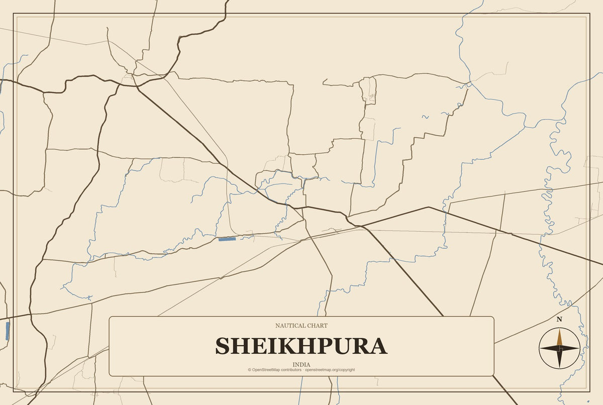 Sheikhpura, India City Map Aluminum Sign in Heritage Nautical style