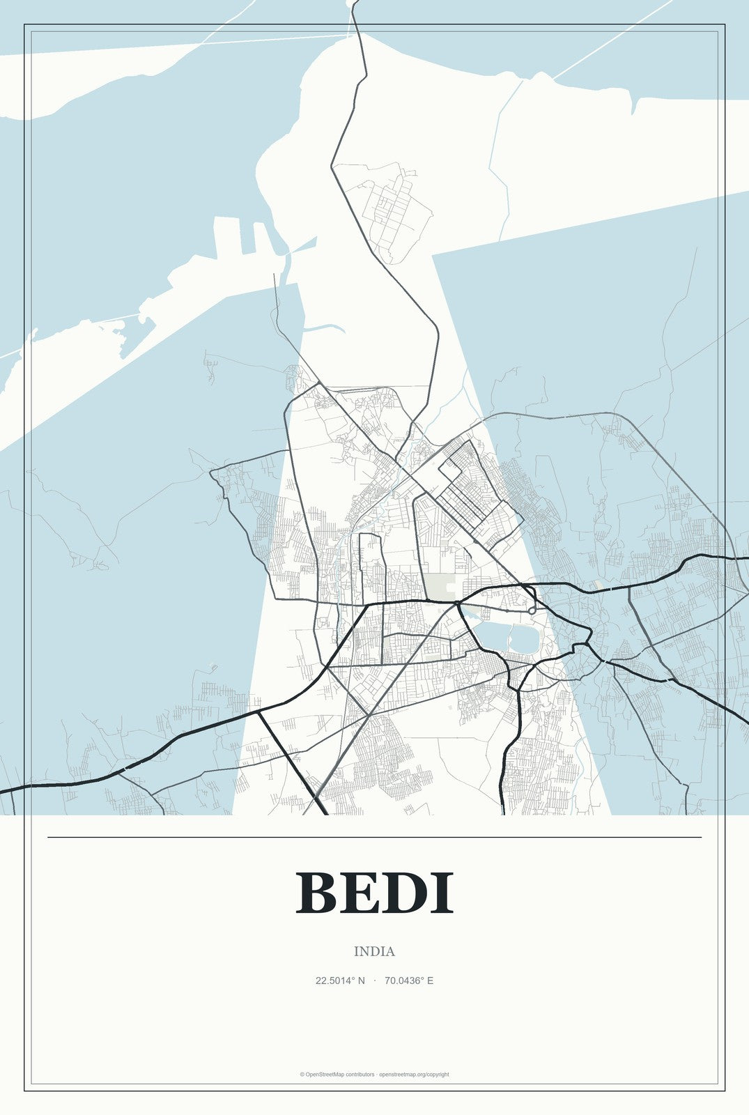 Bedi, India City Map Aluminum Sign in Gallery Air style