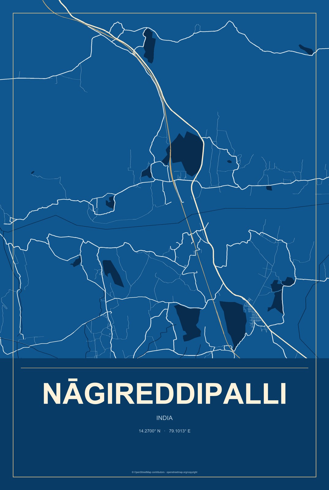 Nāgireddipalli, India City Map Aluminum Sign in Harbor Cobalt style
