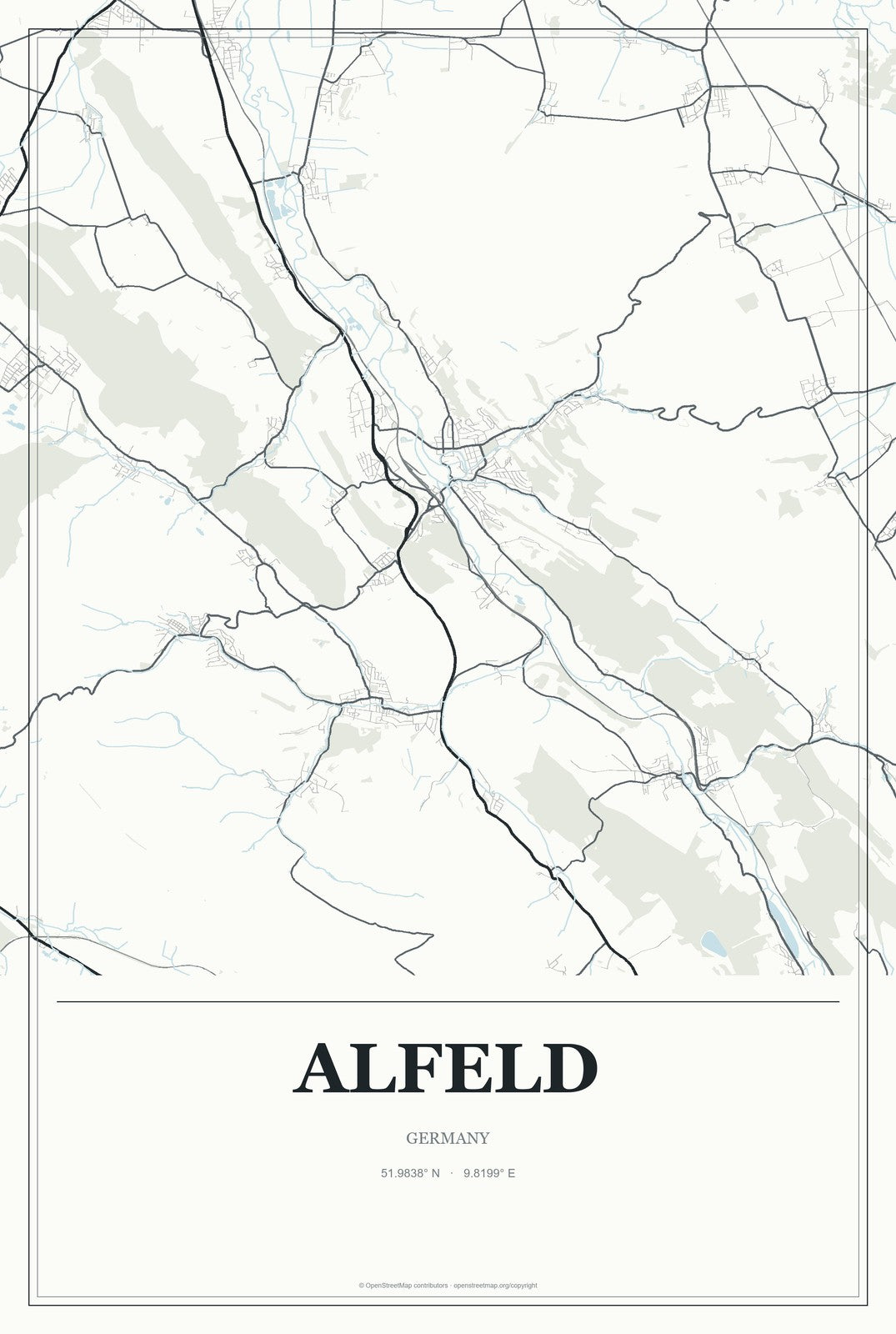 Alfeld, Germany City Map Aluminum Sign in Gallery Air style