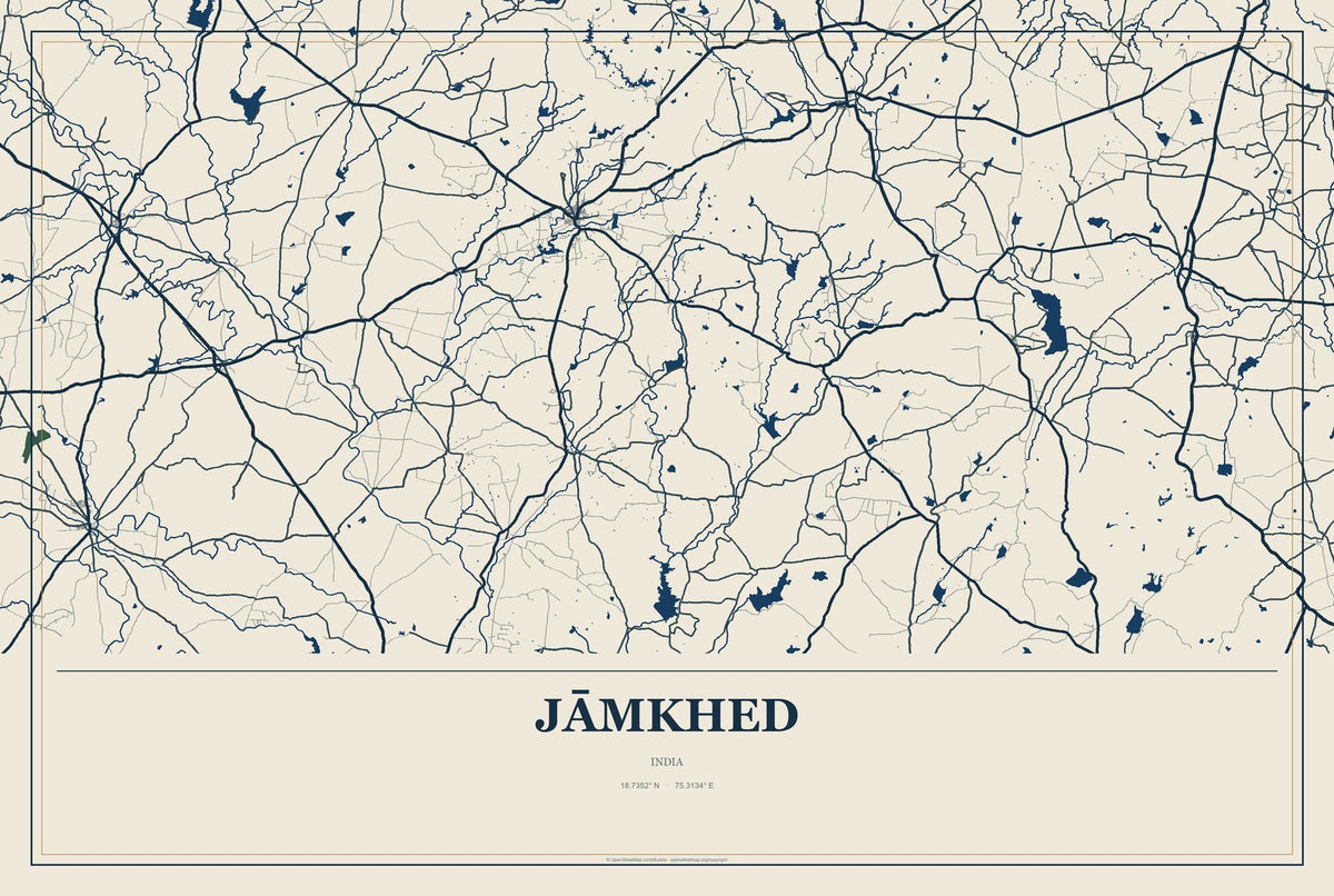Jāmkhed, India City Map Aluminum Sign in Coastal Cutout style