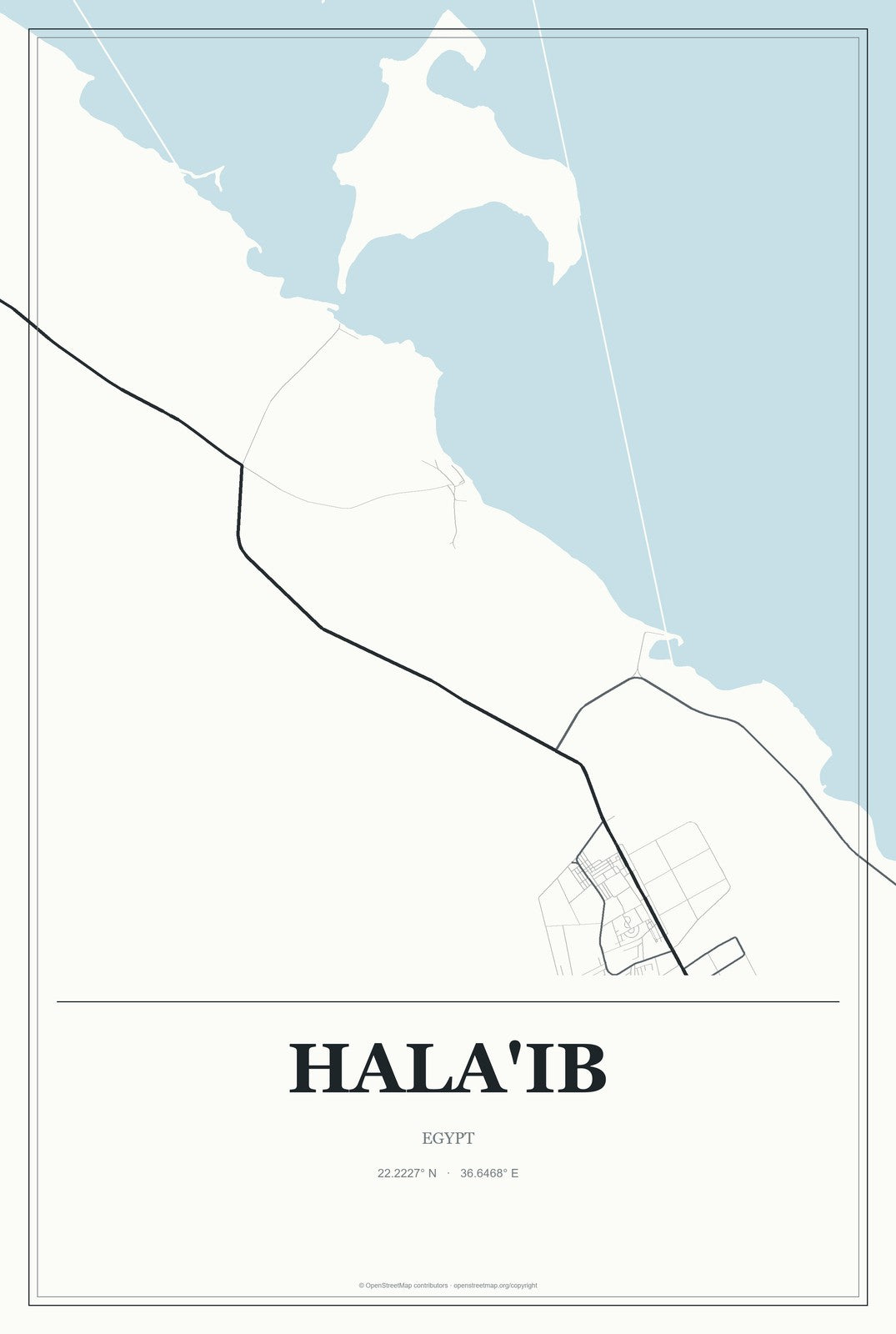 Hala'ib, Egypt City Map Aluminum Sign in Gallery Air style