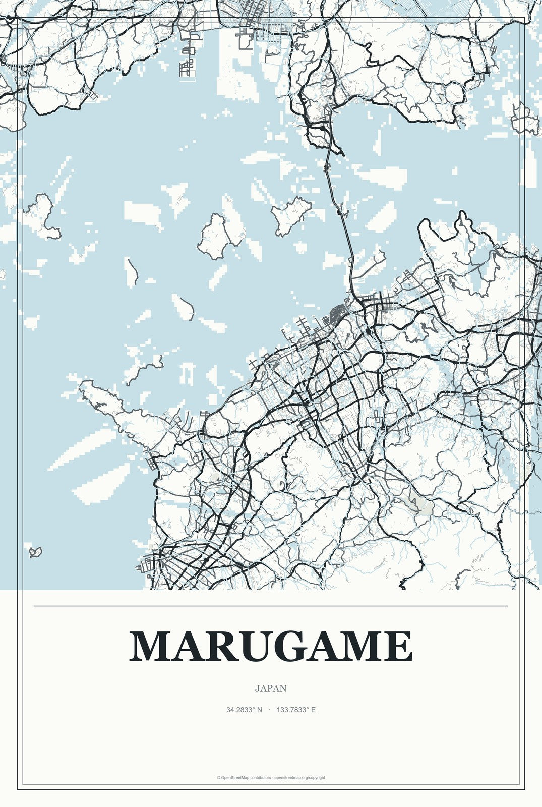 Marugame, Japan City Map Aluminum Sign in Gallery Air style