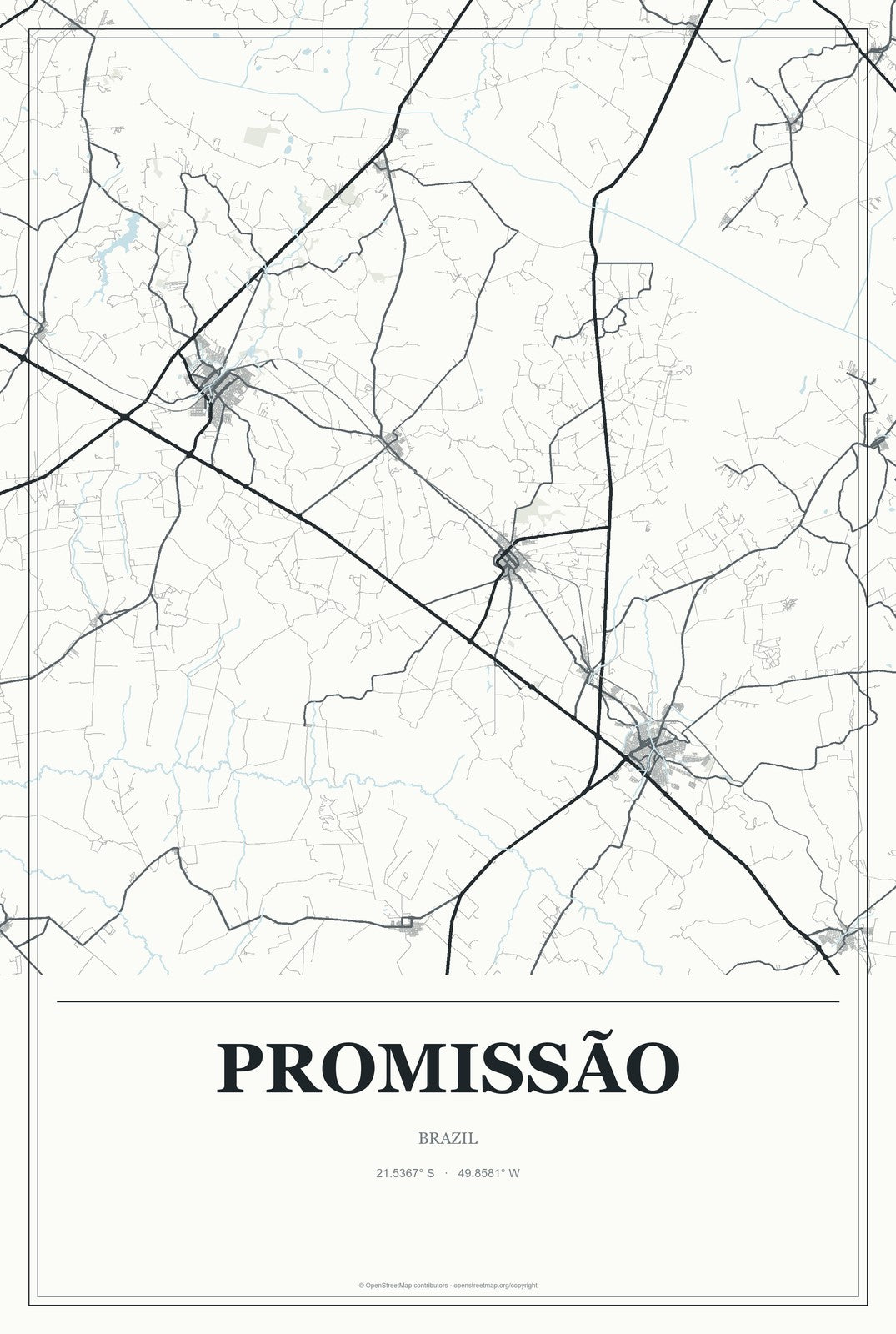 Promissão, Brazil City Map Aluminum Sign in Gallery Air style