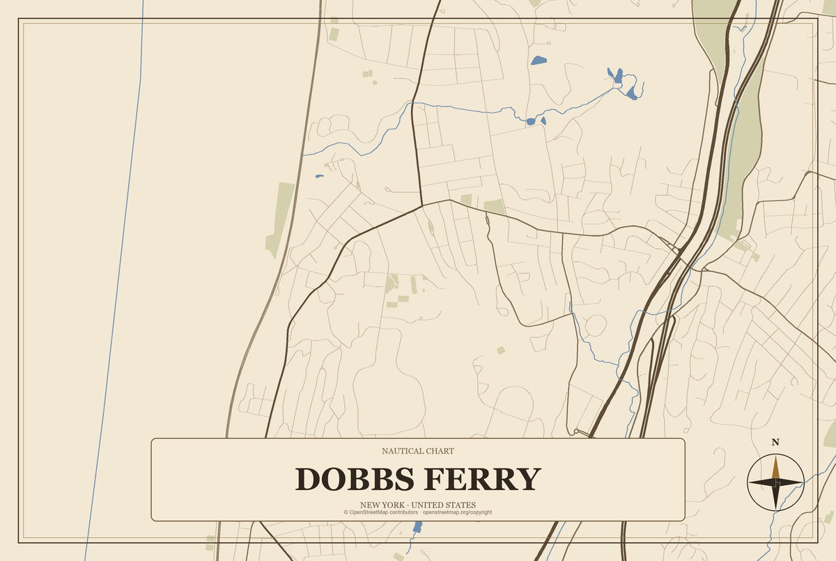 Dobbs Ferry, New York City Map Aluminum Sign in Heritage Nautical style