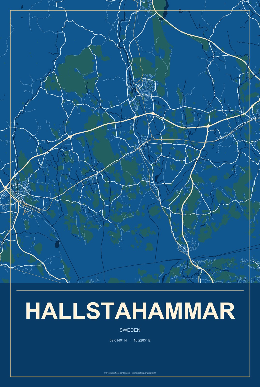 Hallstahammar, Sweden City Map Aluminum Sign in Harbor Cobalt style