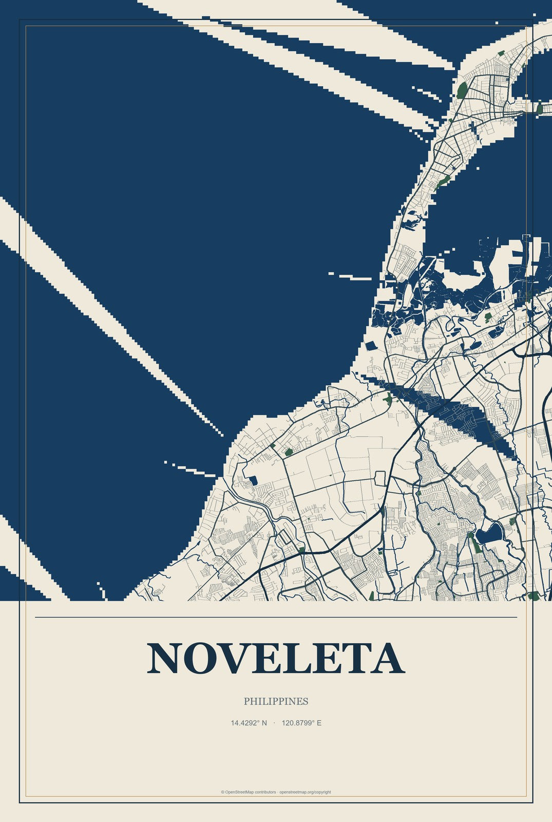 Noveleta, Philippines City Map Aluminum Sign in Coastal Cutout style