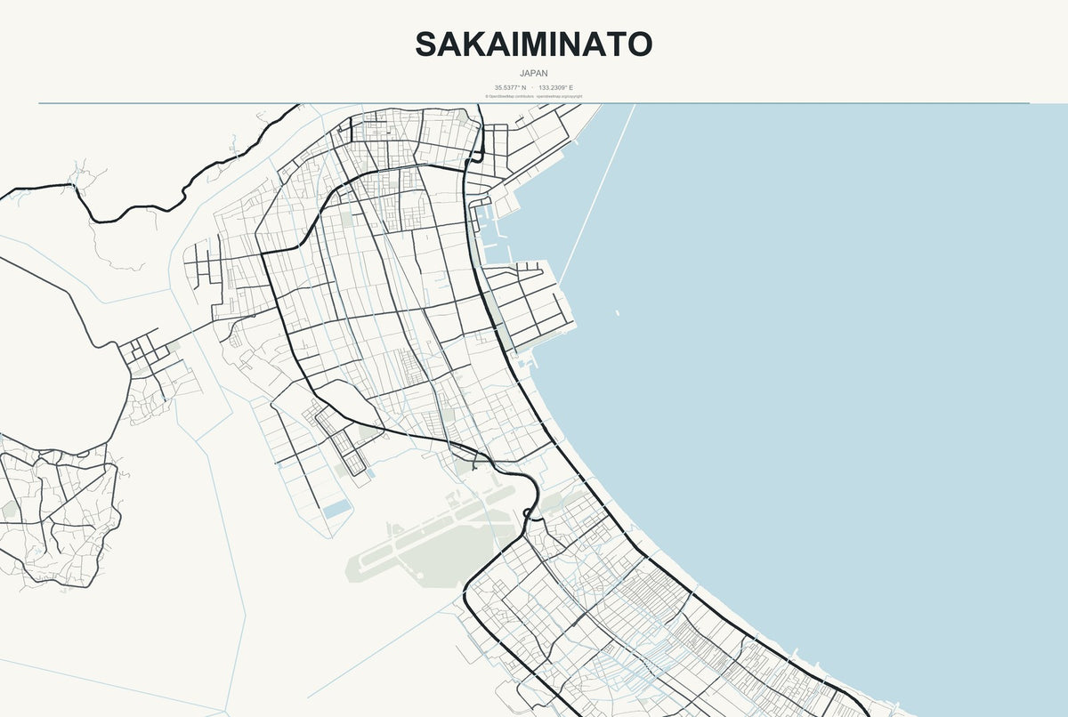 Sakaiminato, Japan City Map Aluminum Sign in Headline Atlas style