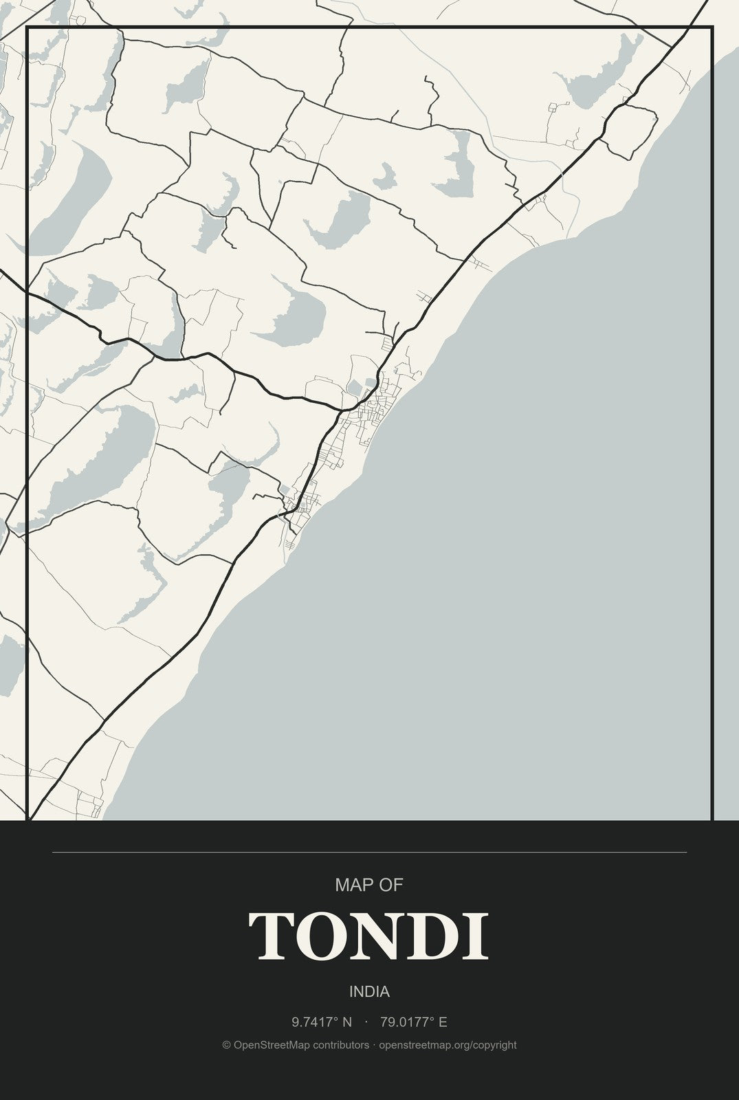 Tondi, India City Map Aluminum Sign in Museum Plaque style