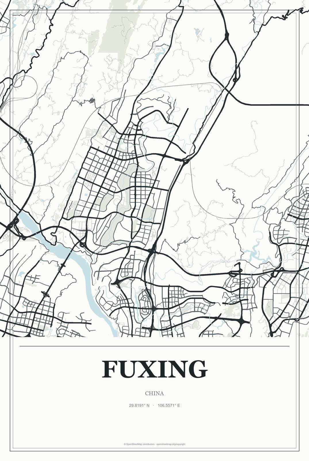 Fuxing, China City Map Aluminum Sign in Gallery Air style