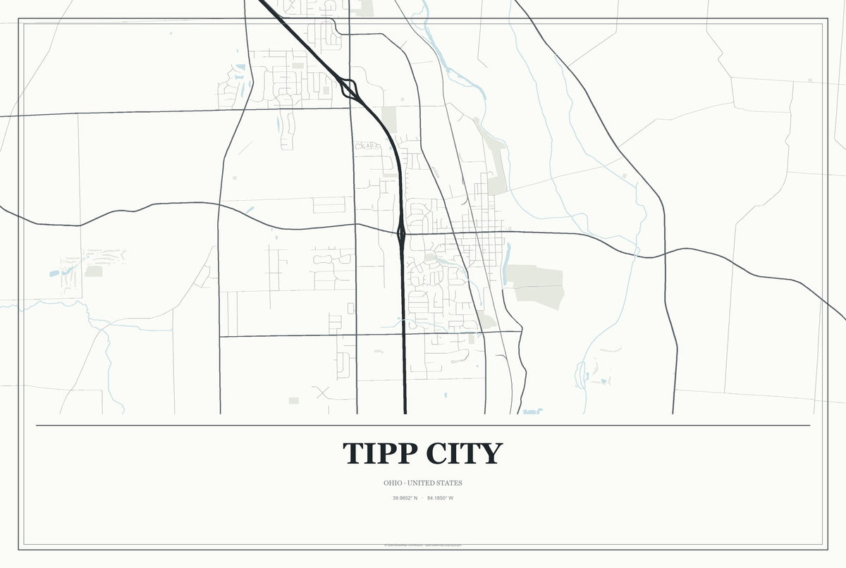 Tipp City, Ohio City Map Aluminum Sign in Gallery Air style