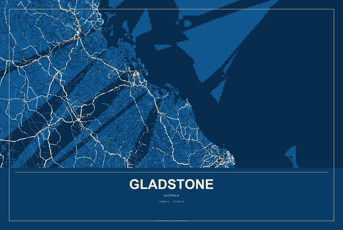 Gladstone, Australia City Map Aluminum Sign in Harbor Cobalt style