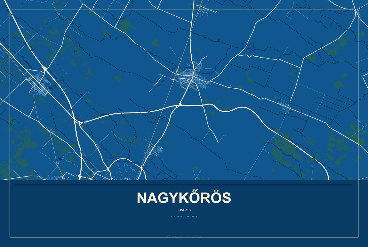 Nagykőrös, Hungary City Map Aluminum Sign in Harbor Cobalt style
