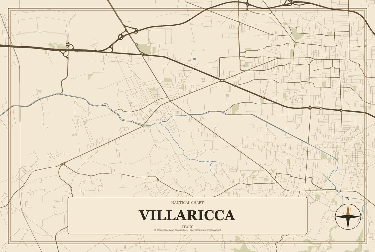 Villaricca, Italy City Map Aluminum Sign in Heritage Nautical style