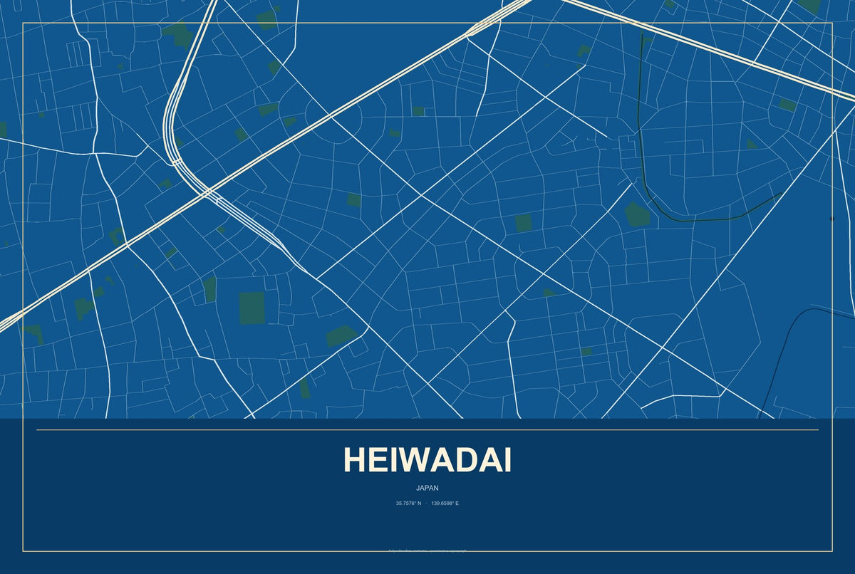 Heiwadai, Japan City Map Aluminum Sign in Harbor Cobalt style
