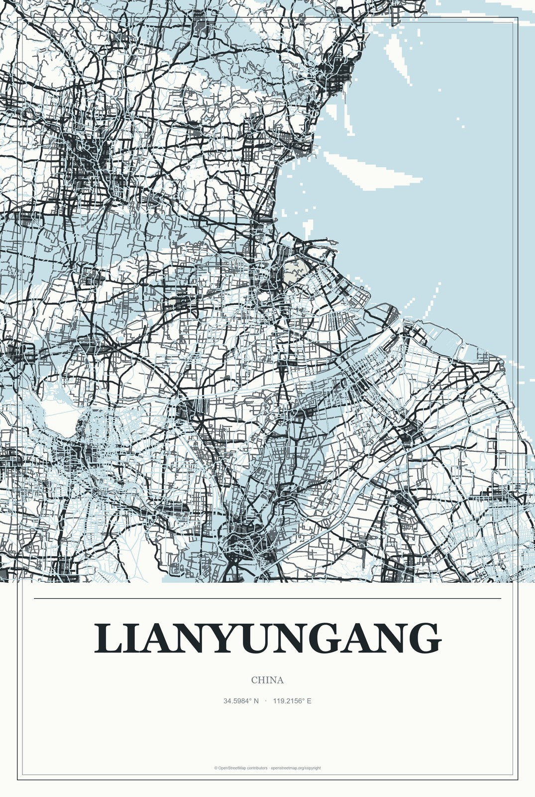 Lianyungang, China City Map Aluminum Sign in Gallery Air style