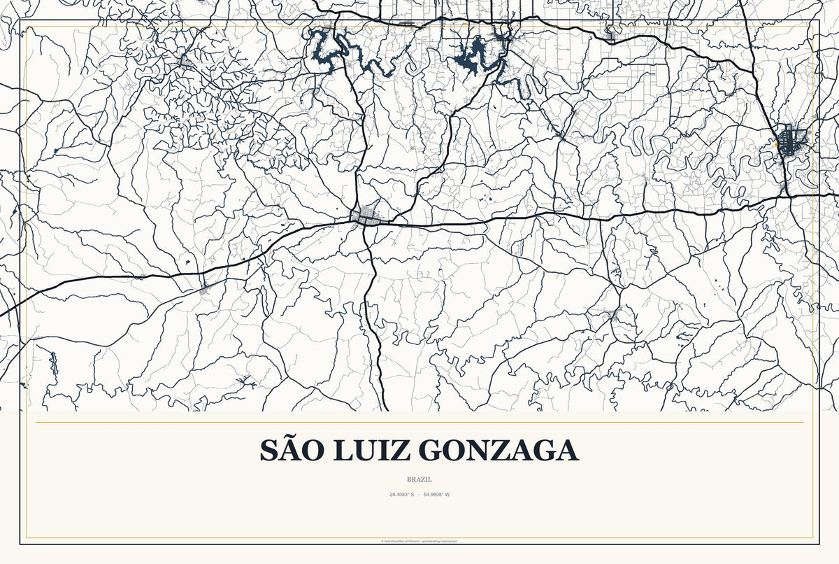 São Luiz Gonzaga, Brazil City Map Aluminum Sign in Citrine Modern style