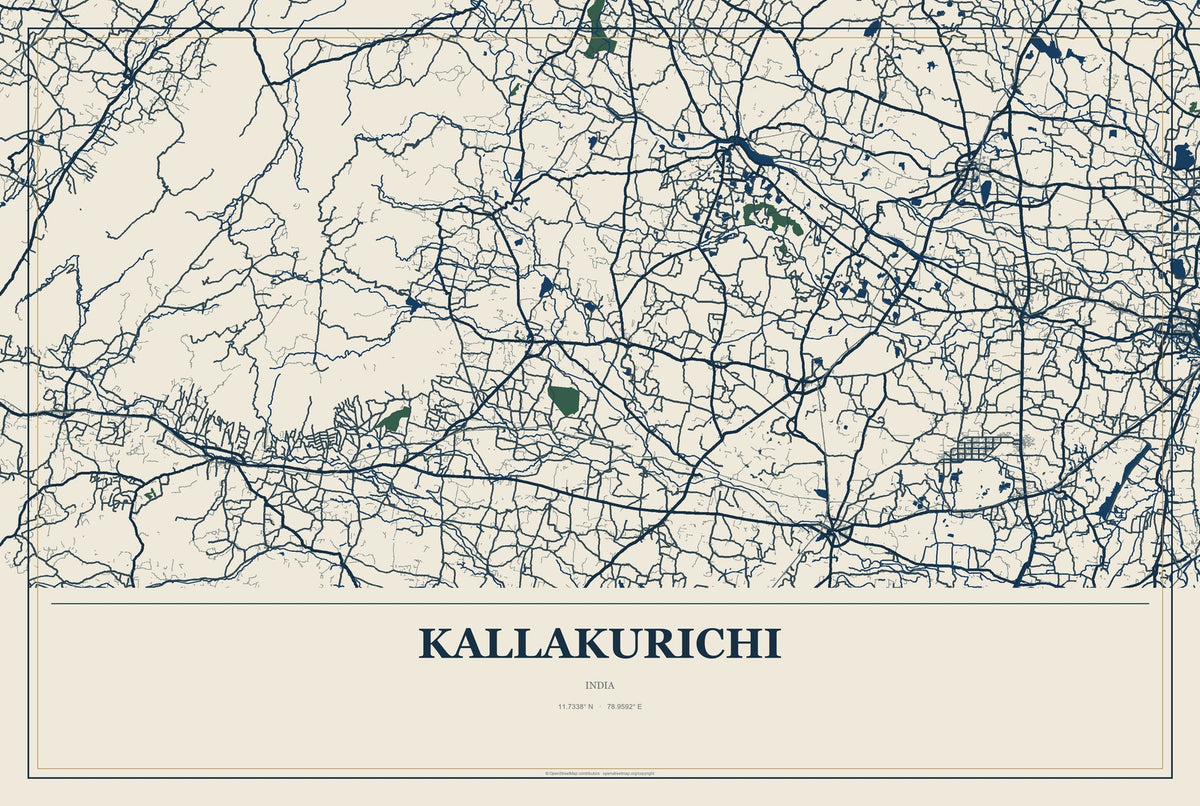 Kallakurichi, India City Map Aluminum Sign in Coastal Cutout style