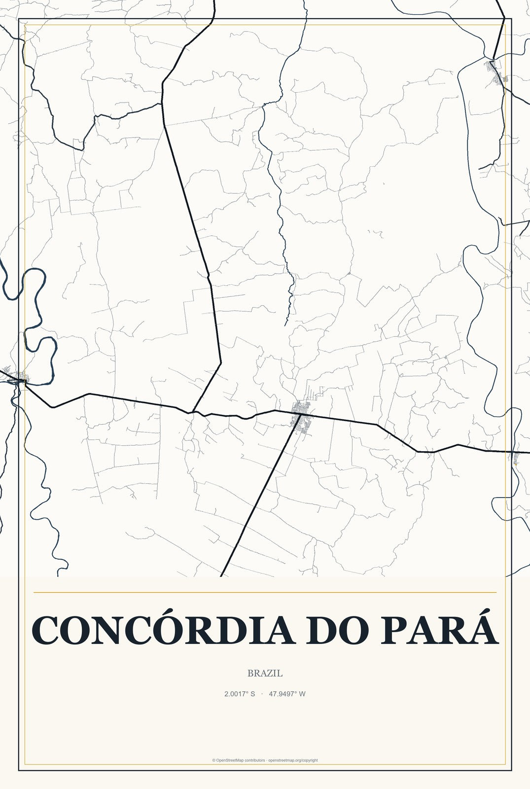Concórdia do Pará, Brazil City Map Aluminum Sign in Citrine Modern style