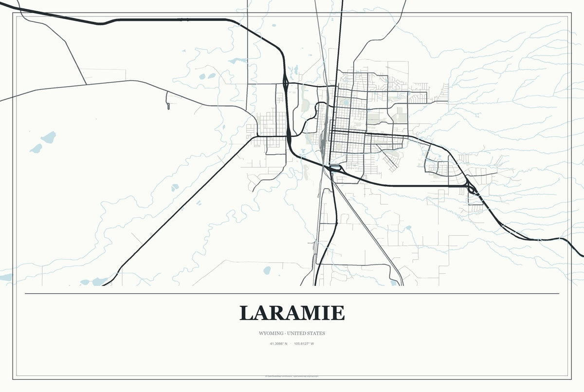 Laramie, Wyoming City Map Aluminum Sign in Gallery Air style